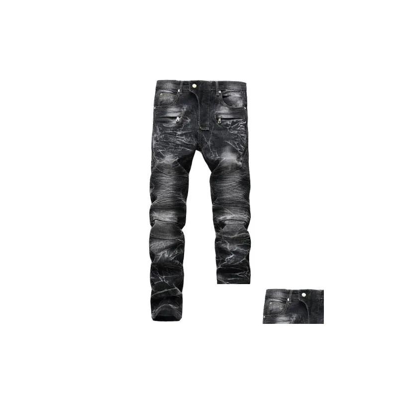 jewuto 2020 men jeans brand high quality hole straight moto biker jeans men denim pants for black blue