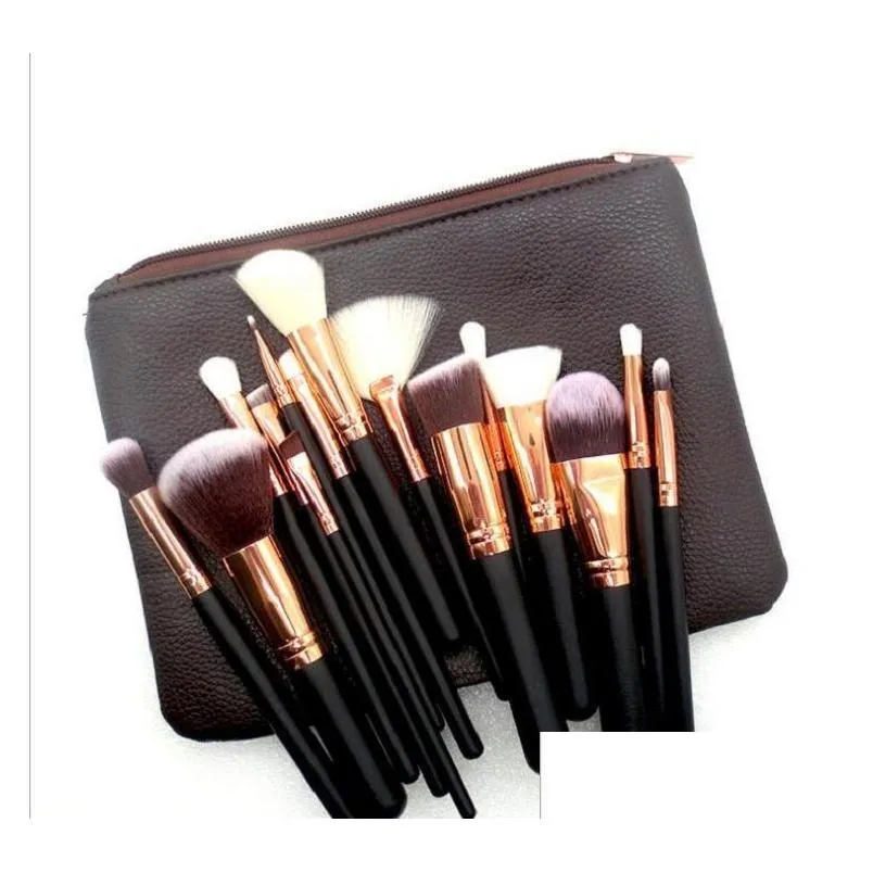 in stock high quality makeup brush 15pcs/set brush with pu bag professional brush for powder foundation blush eyeshadow