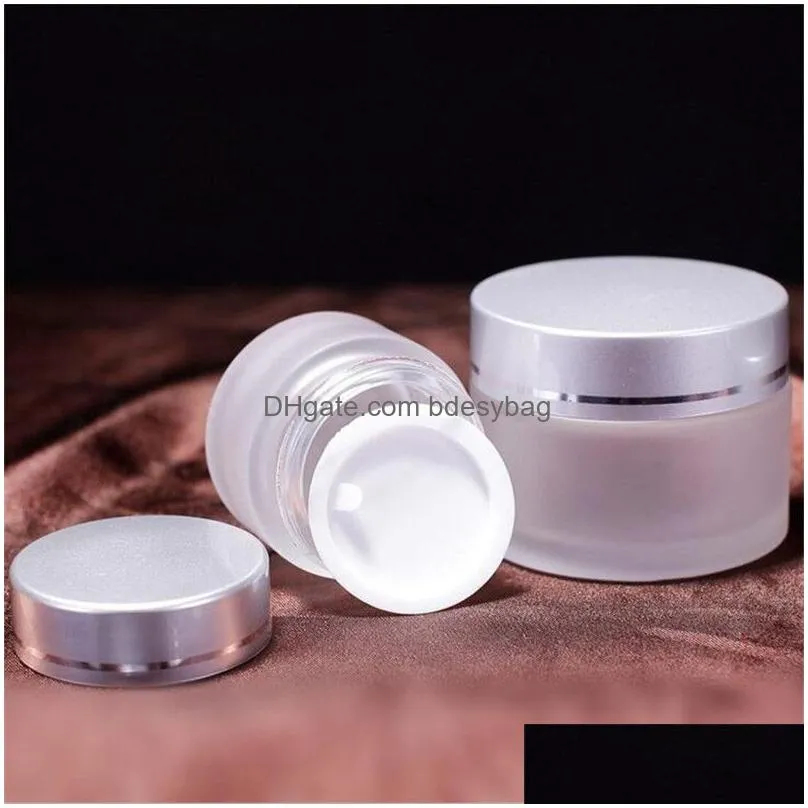 5g 10g 15g 20g 30g 50g frosted glass bottle cosmetic jar empty face cream lip balm storage container pot refillable sample bottles with silver