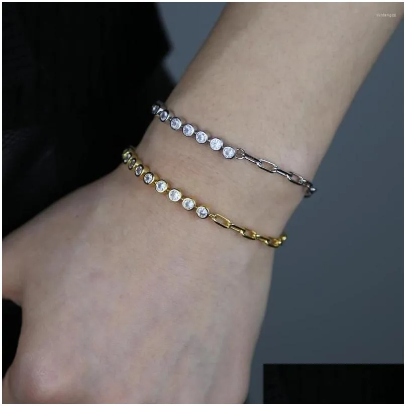 charm bracelets paper clip with bezel tennis chain bracelet for women girl top quality gold color 5a cz jewelry drop