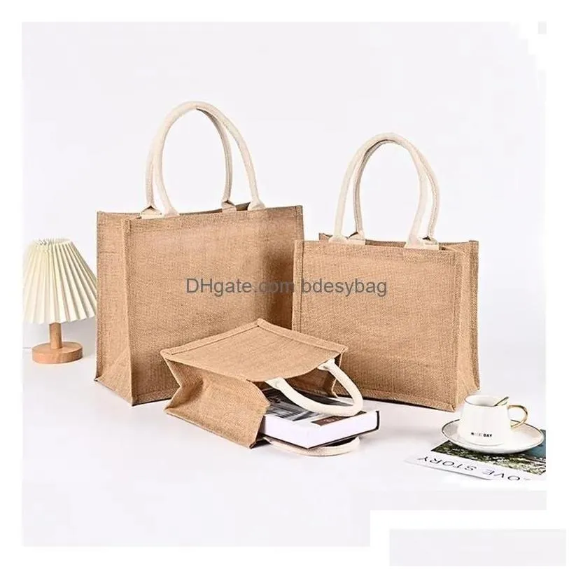 wholesale Sublimation Blanks Plain Natural Tote Bag Small Jute Bags For Diy Hand Painting Blank Polyester Canvas Totes With Handles