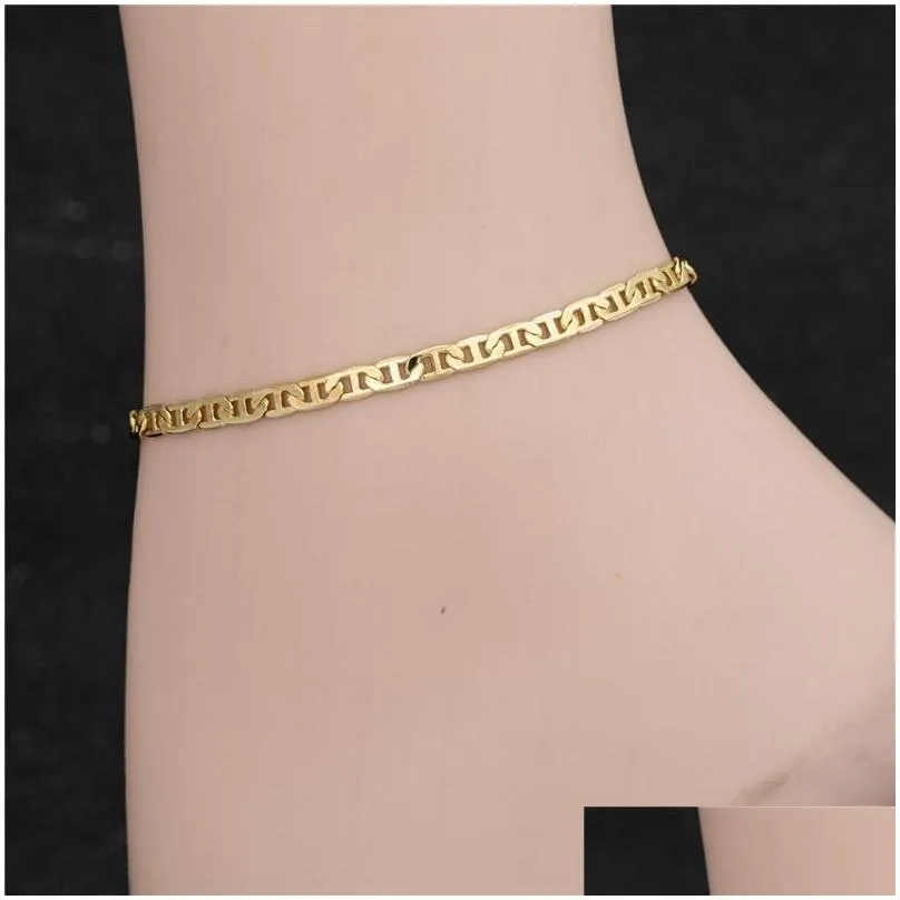 anklets 4mm mariner link chain gold color anklet 9 10 11 inches cuban ankle bracelet for women men waterproof