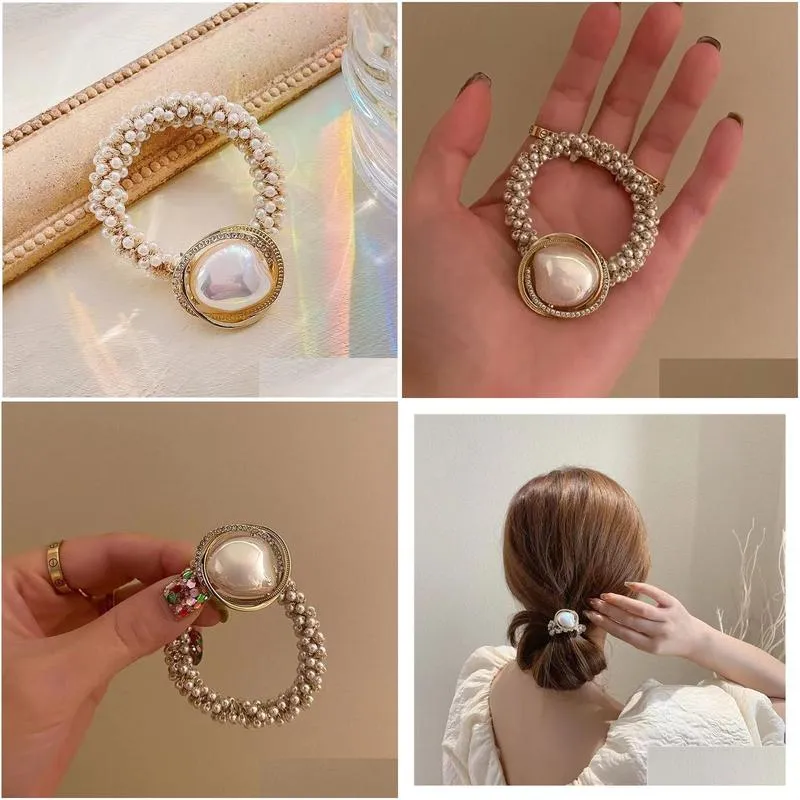 heavy industry pearl hair ring pearl headrope headwear small fashion tie horse tail hair rope light luxury hair accessories