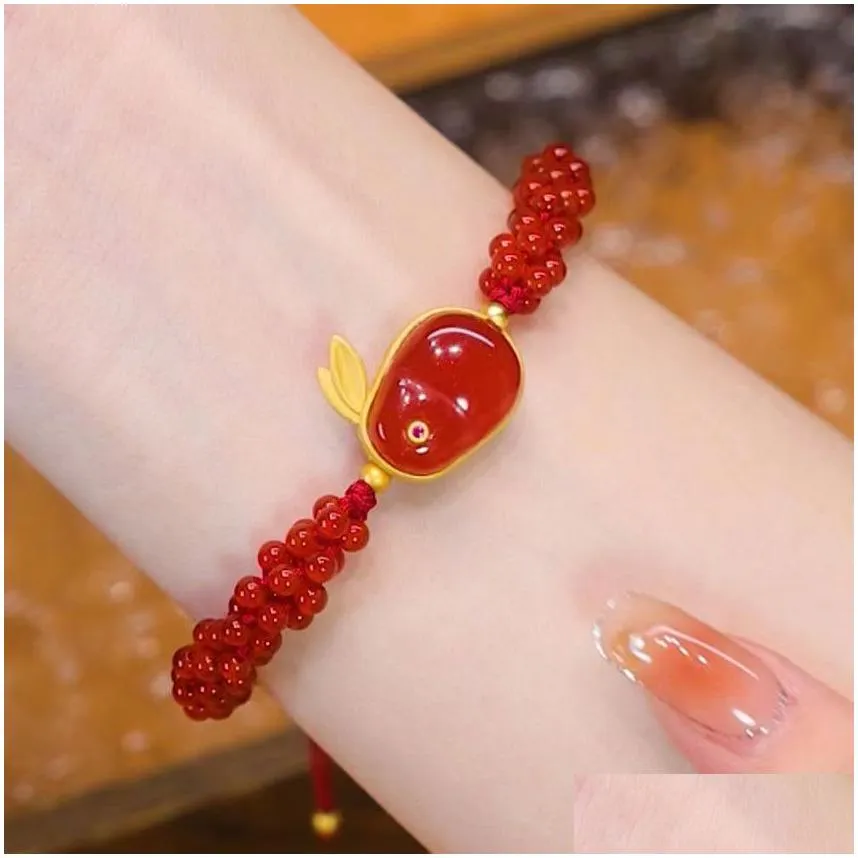 changan lock natural red agate bracelet jade chalcedony safety lock pendant rabbit spring festival bracelet