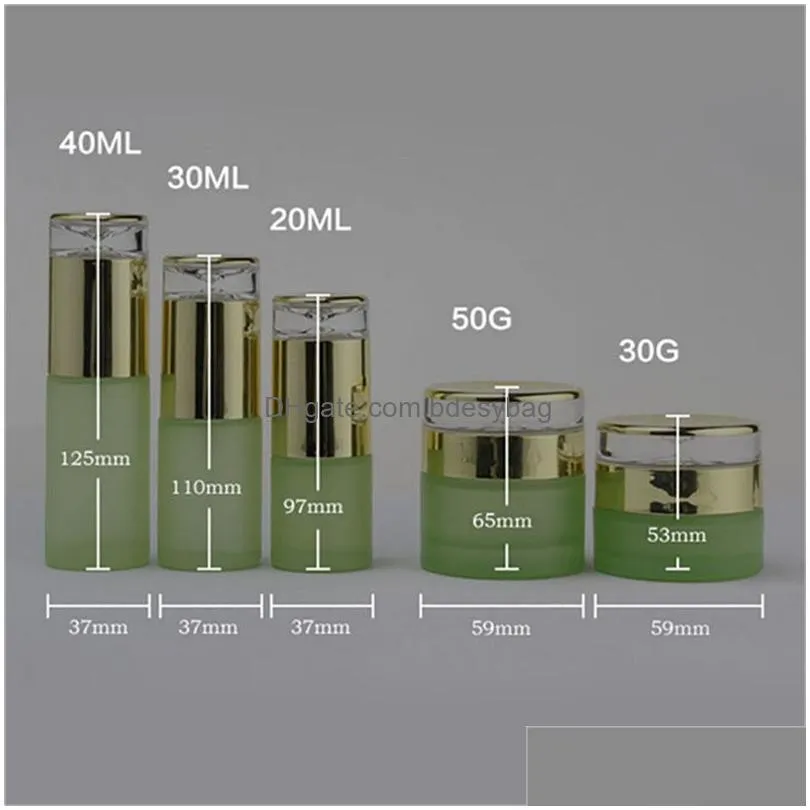 frosted green glass bottle cosmetic face cream jar packaging with plastic cap empty spray lotion bottles 20ml 30ml 40ml 60ml 80ml 100ml