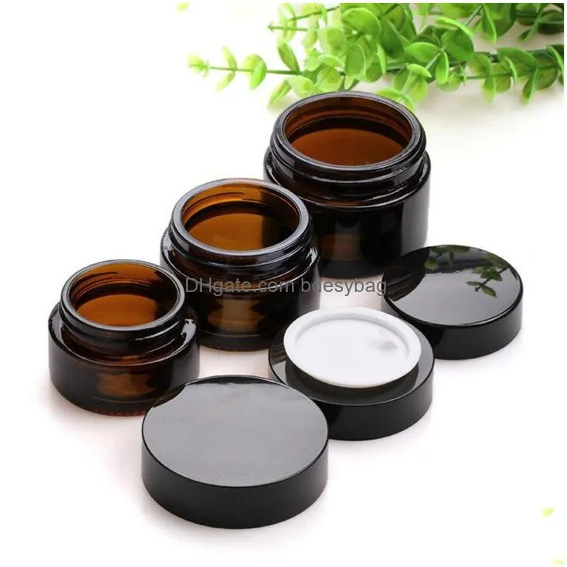 5g 10g 15g 20g 30g 50g amber brown glass face cream bottle cosmetic makeup jars refillable container with inner liners and black lids