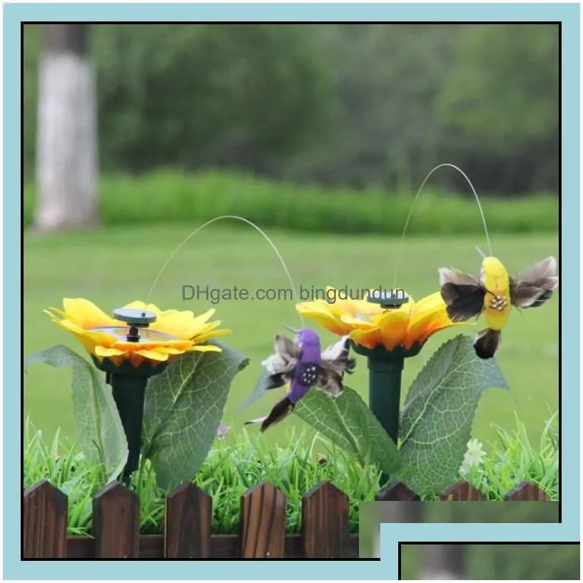 Garden Decorations Solar Power Dancing Flying Butterflies Fluttering Vibration Fly Hummingbird Birds Yard Decoration Funny Toys Ysy3