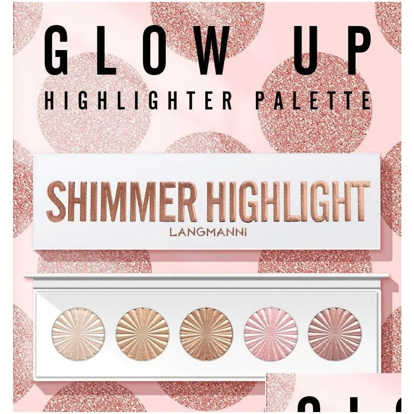 langmanni eye highlighter bronzer powder and face glow up 5 color shimmer high lighter palette cosmetics makeup