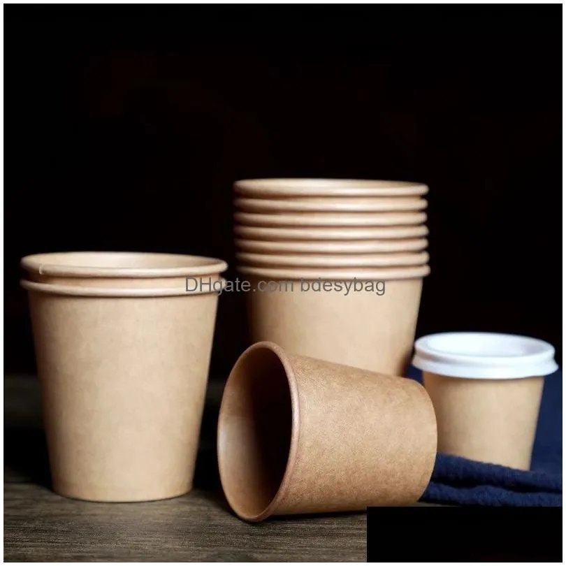 disposable kraft cardboard paper cups with plastic cover for hot drinking party supplies