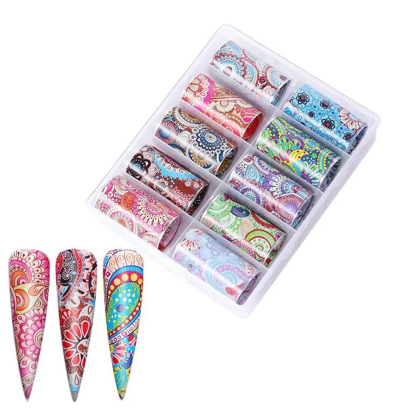 nas006 10pcs nail foils holographic transfer water decals nail art stickers 4x100cm words sticker false nails tips decoration