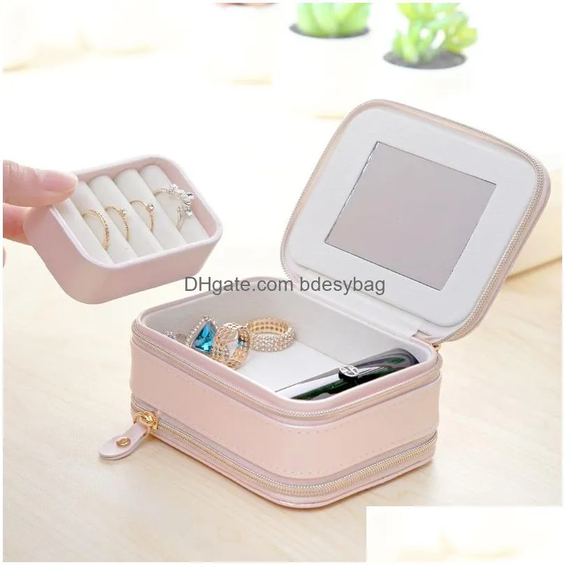 small jewelry box double zipper travel organizer cute pu leather jewelry display boxes for rings earrings bracelets necklace