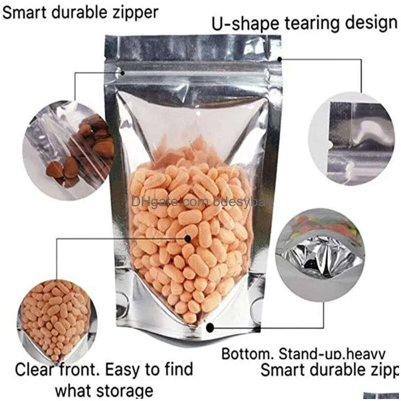 plastic resealable stand up aluminum foil bags smell proof pouch for coffee tea nuts cookie food packaging