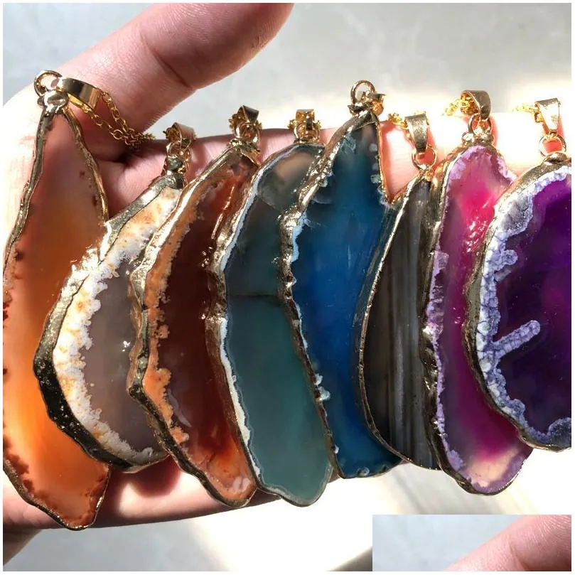 natural stone pendant necklace onyx charms pendants multicolor slice irregular natural agat crystal stone quartz pendant diy fit