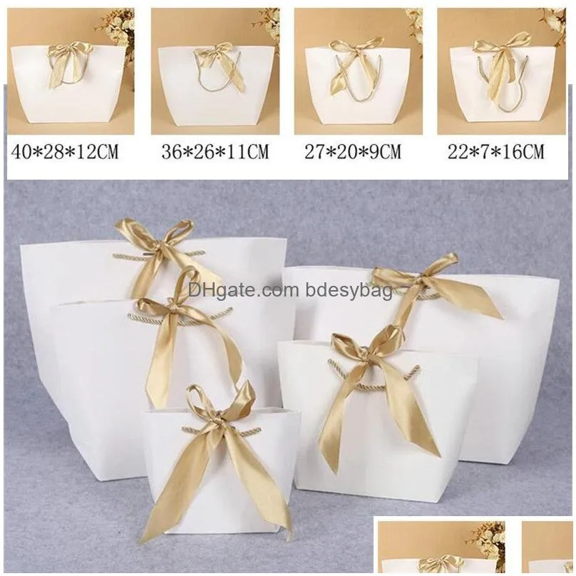 5 colors paper gift bag boutique clothes packaging with ribbon and handle cardboard package shopping bags for celebration present wrap