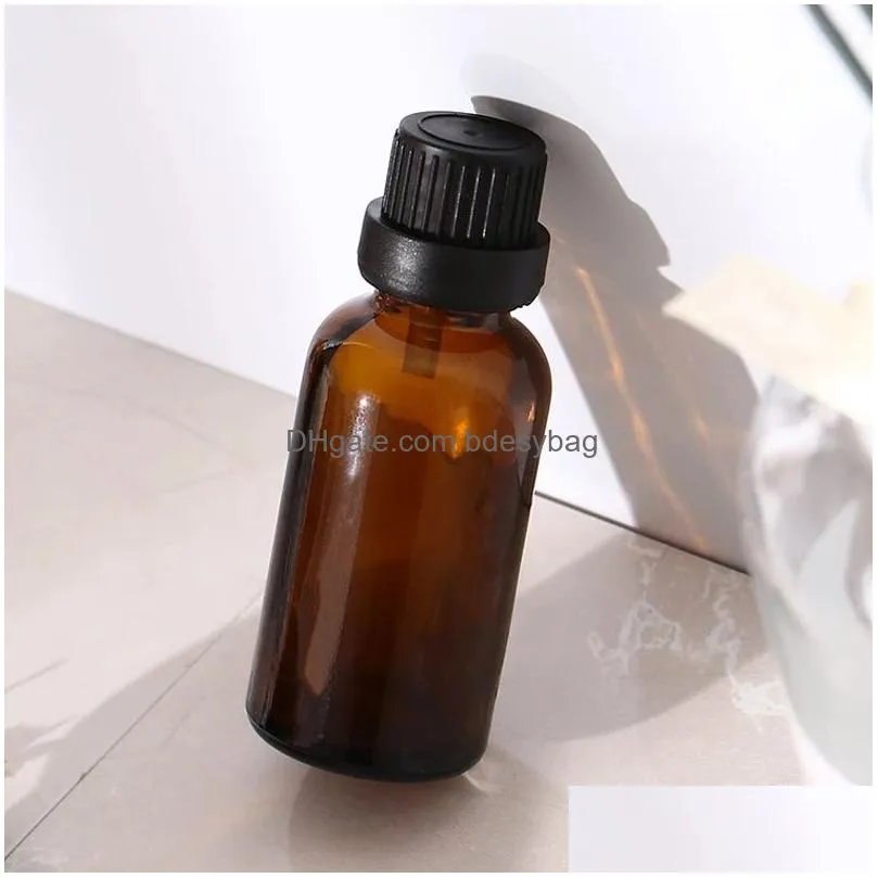 30ml amber glass vial essential oil bottles makeup jars cosmetics container with plug and caps for aromatherapy