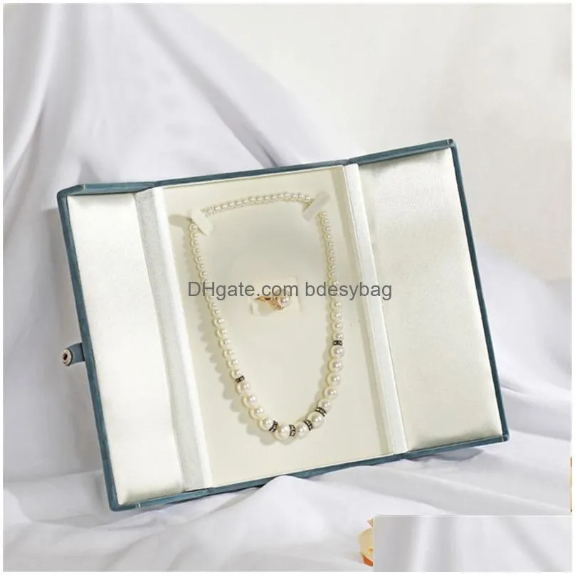 velvet large necklace gift box pearl necklaces rings jewelry boxes double open jewelry packaging cases