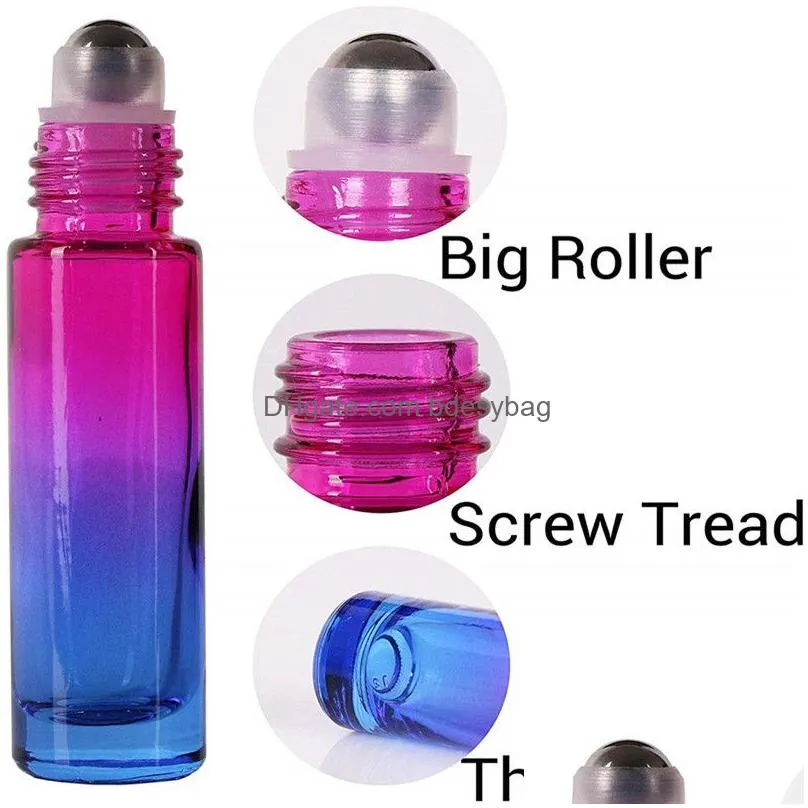 10ml empty glass perfume bottles with stainless steel roller ball portable travel gradient color essential oil container