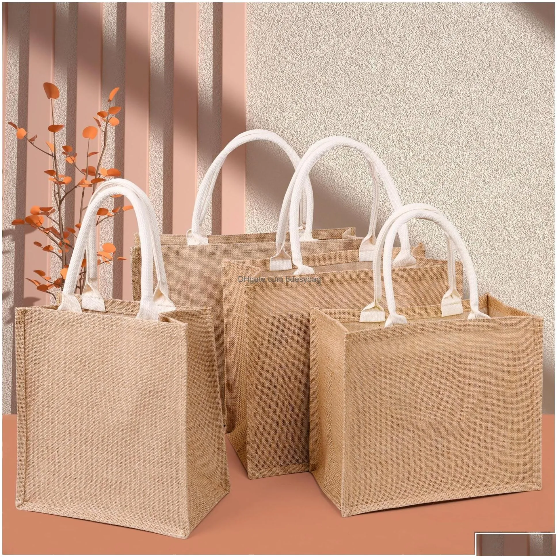 wholesale Sublimation Blanks Plain Natural Tote Bag Small Jute Bags For Diy Hand Painting Blank Polyester Canvas Totes With Handles