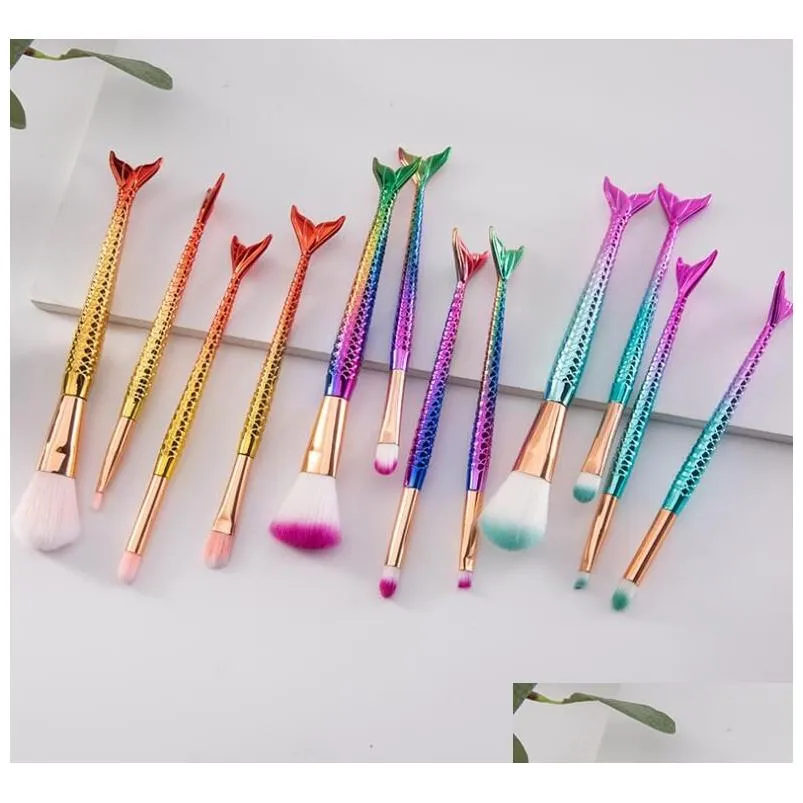 makeup brushes 4pcs/ set gradient color fish scale tail contouring eye shadow brush beauty tool comestic