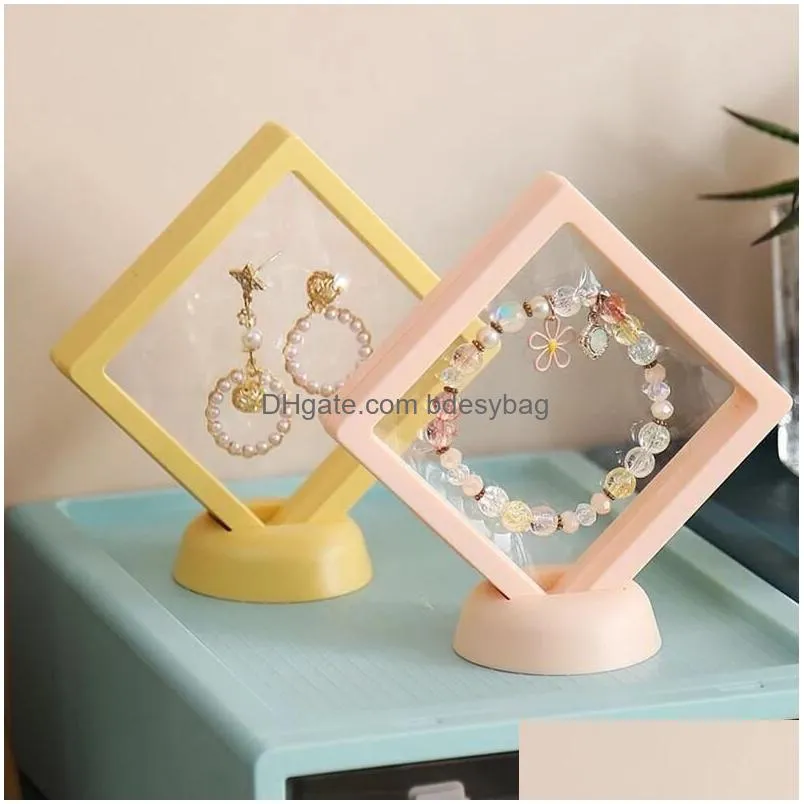 pe film jewelry storage box 3d transparent floating ring case earring necklace display holder dustproof exhibition ornament