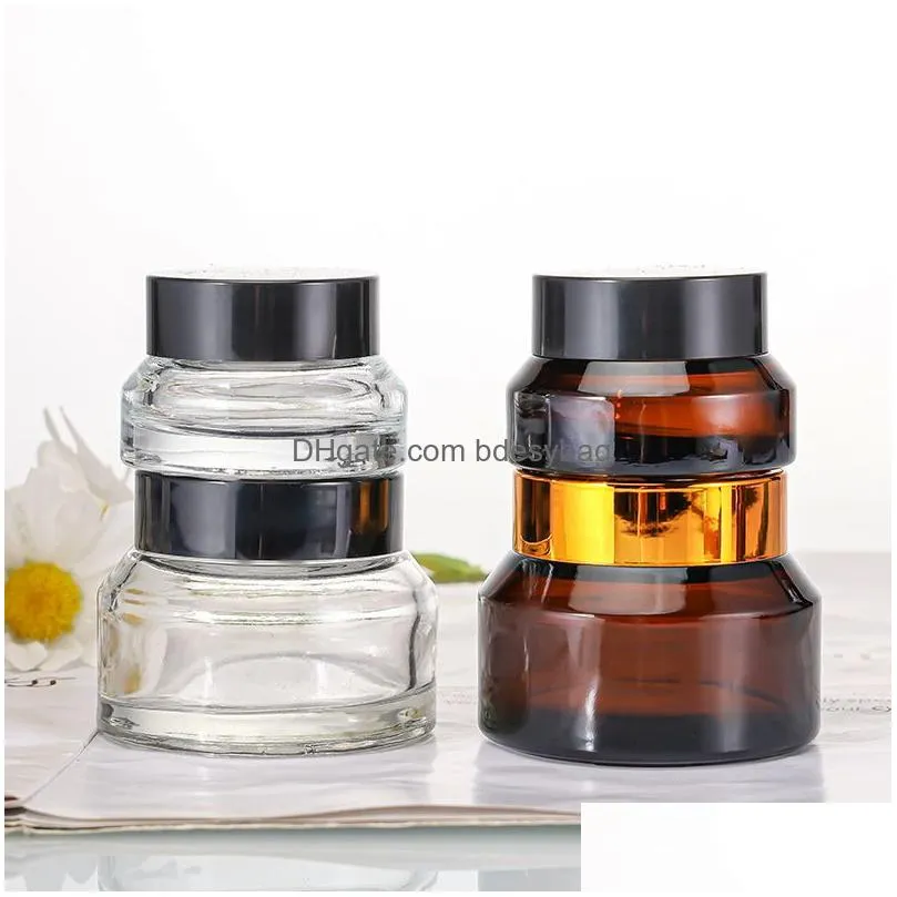 15g 30g 50g amber brown glass cream jar empty container refillable cosmetic bottle for lotion cream lip balm