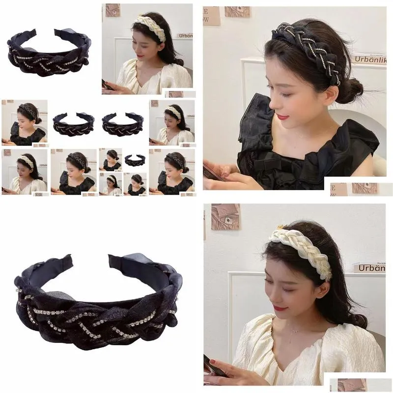 2023 fried dough twists knitted hair band fairy organza high end rhinestone set diamond light luxury hair band