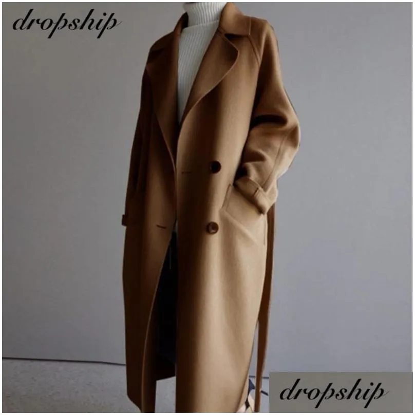 womens wool blends winter beige elegant blend women korean fashion black long coats vintage minimalist woolen overcoat camel oversize