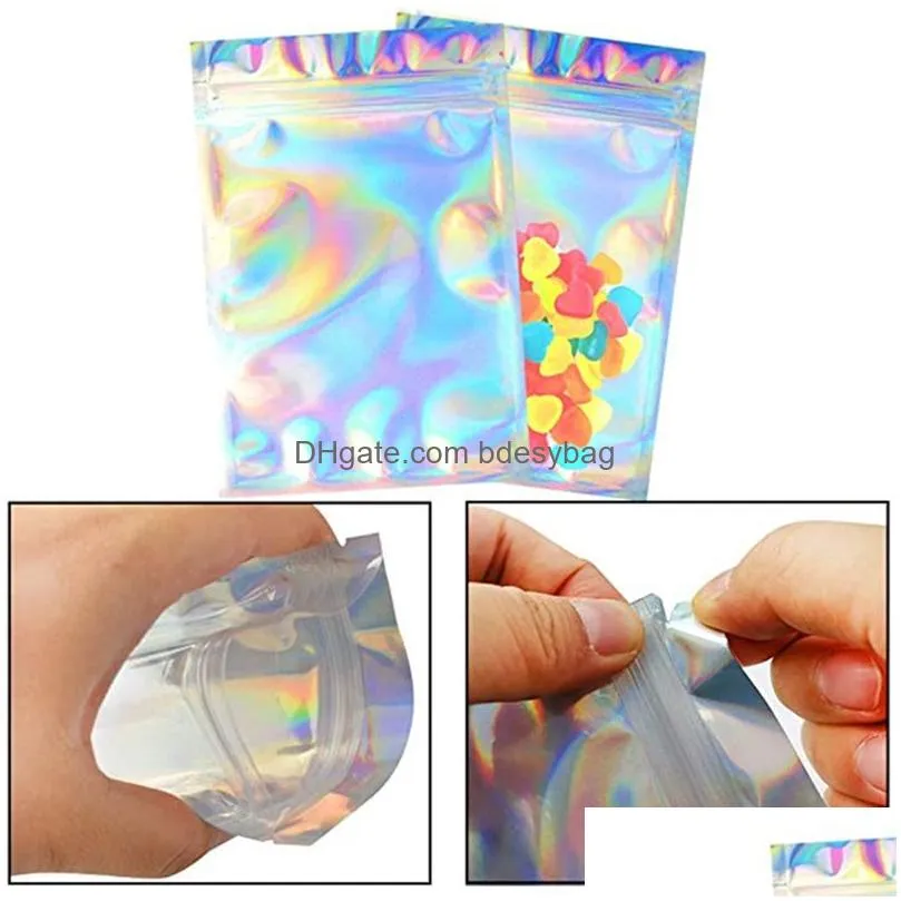 aluminum foil bags holographic color resealable smell proof bag pouch packaging for food coffee tea storage