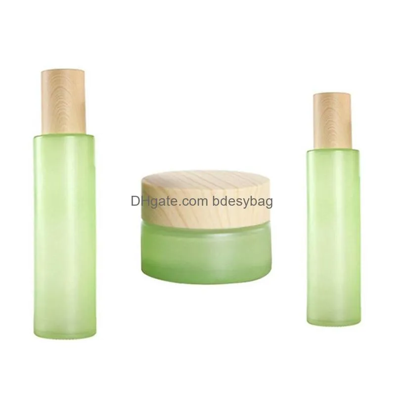 frosted green glass bottle cream jar fine mist spray lotion pump bottles refillable cosmetic container jars 20ml 30ml 40ml 60ml 80ml 100ml 120ml packing