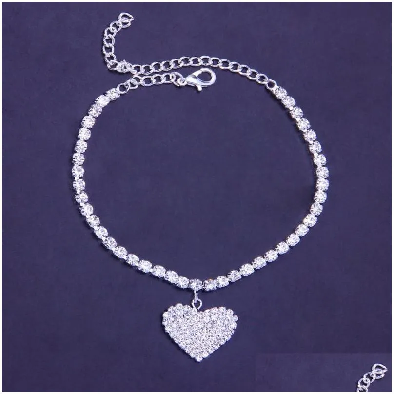 anklets stonefans 2021 pendant heart rhinestone anklet bracelet charms bulk for women crystal sandal barefoot foot jewelry