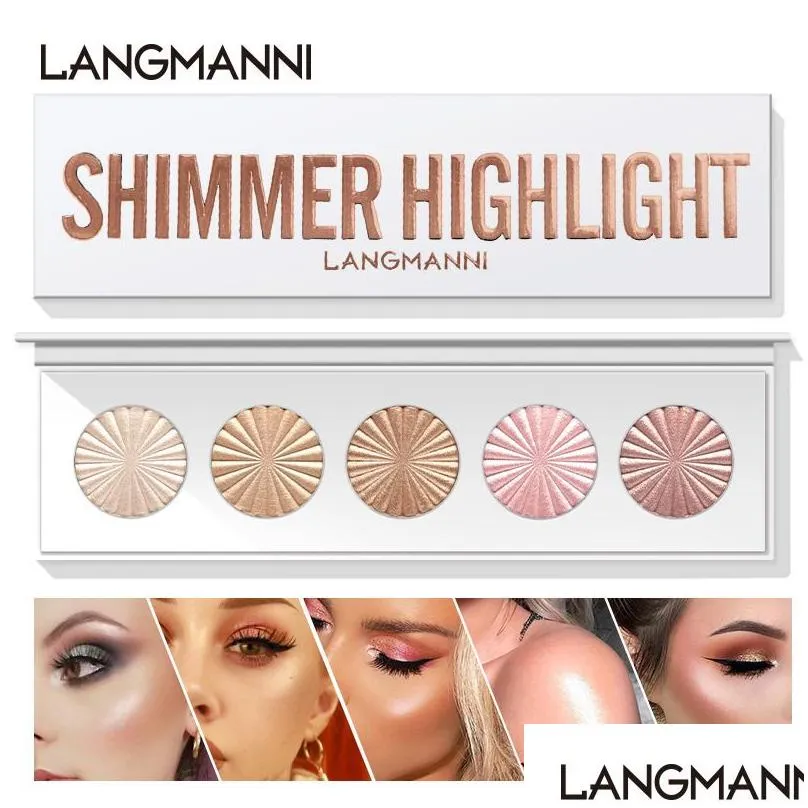 langmanni eye highlighter bronzer powder and face glow up 5 color shimmer high lighter palette cosmetics makeup