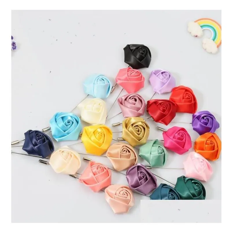 fashion rose flowers brooches pins mini double rose women men corsages brooch for party birthday gifts 27 colors
