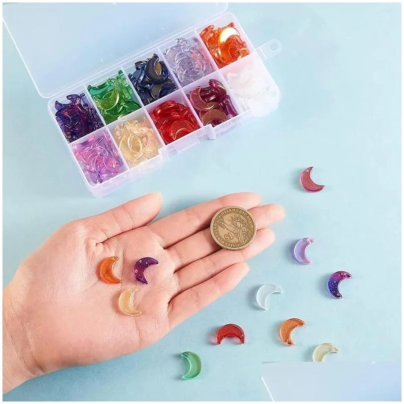 charms 200pcs/box 12x16mm glittery glass crystal crescent moon pendant beads for diy making earring bracelet necklace jewelry