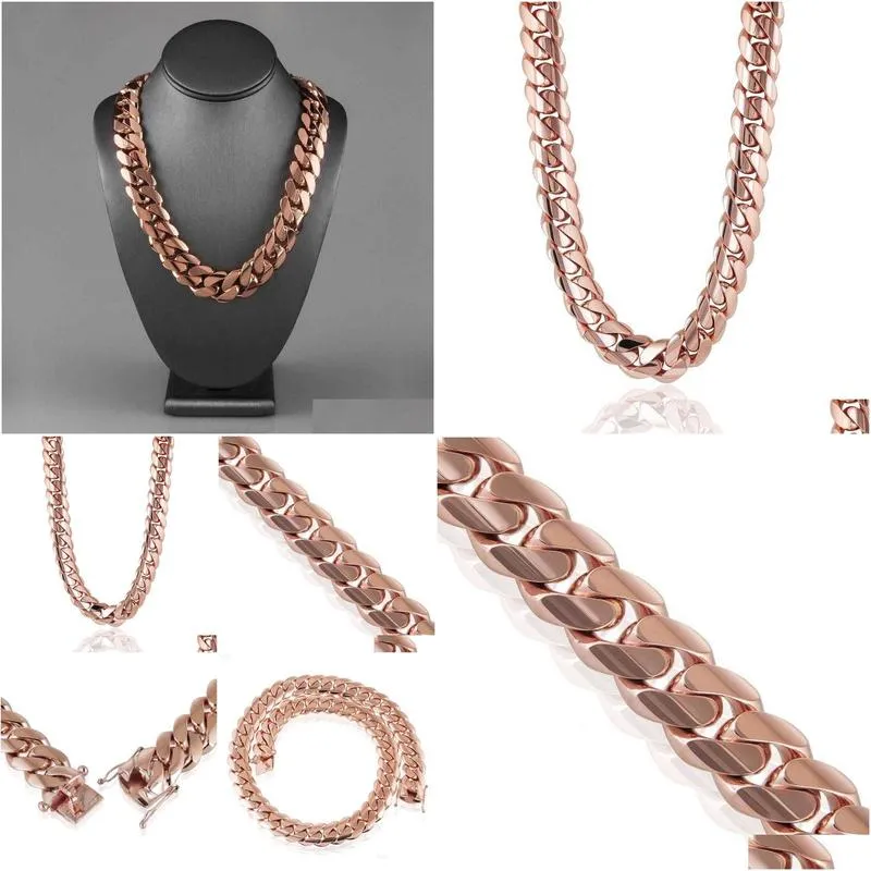 wholesale stainless steel mens cuban link chain necklace 14k rose gold thick  cuban chain