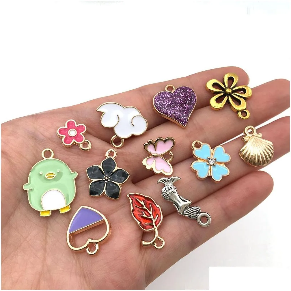 30pcs/pack 30pcs mixed cute enamel charms pendant diy bracelet neacklace for jewelry making