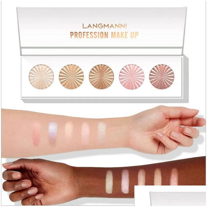 langmanni eye highlighter bronzer powder and face glow up 5 color shimmer high lighter palette cosmetics makeup