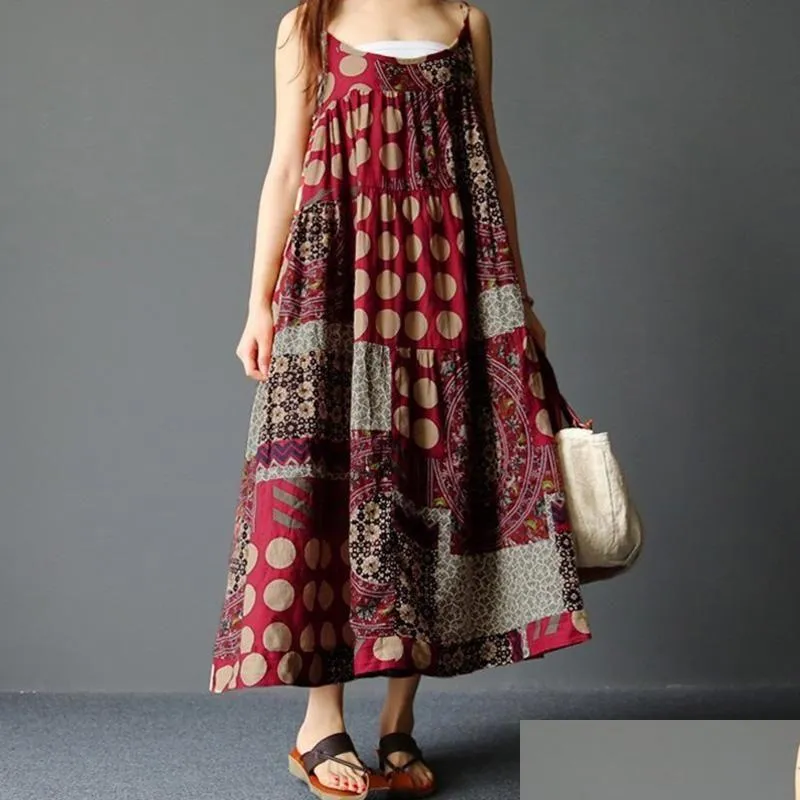 dresses women cotton linen boho maxi dress big size sleeveless spaghetti strap summer loose casual kaftan vestidos long oversized