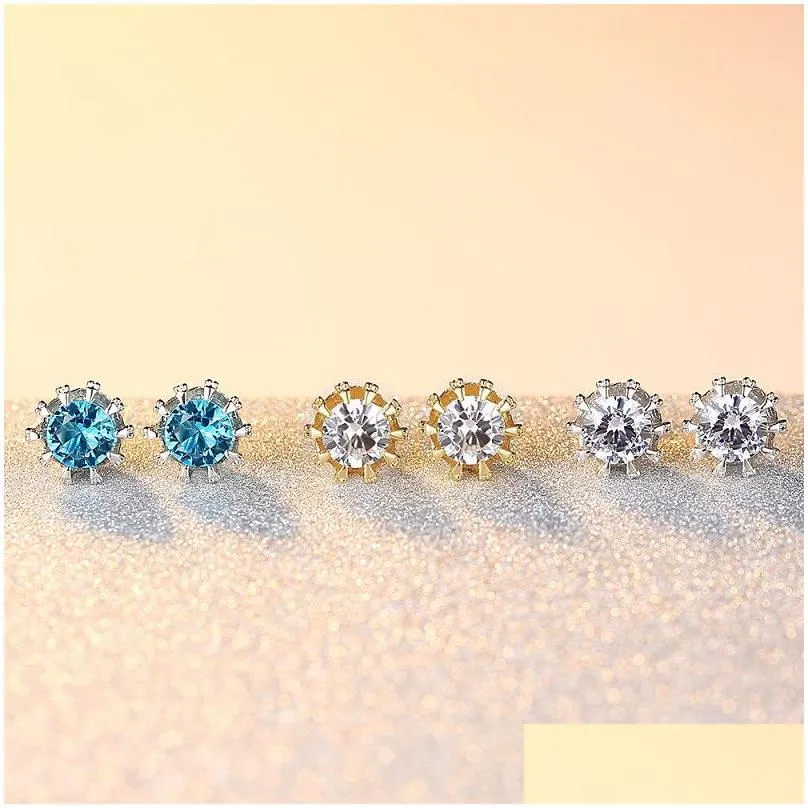 mens stud earrings women gold earring jewelry 5 colors fashion rhinestone zircon earrings for men