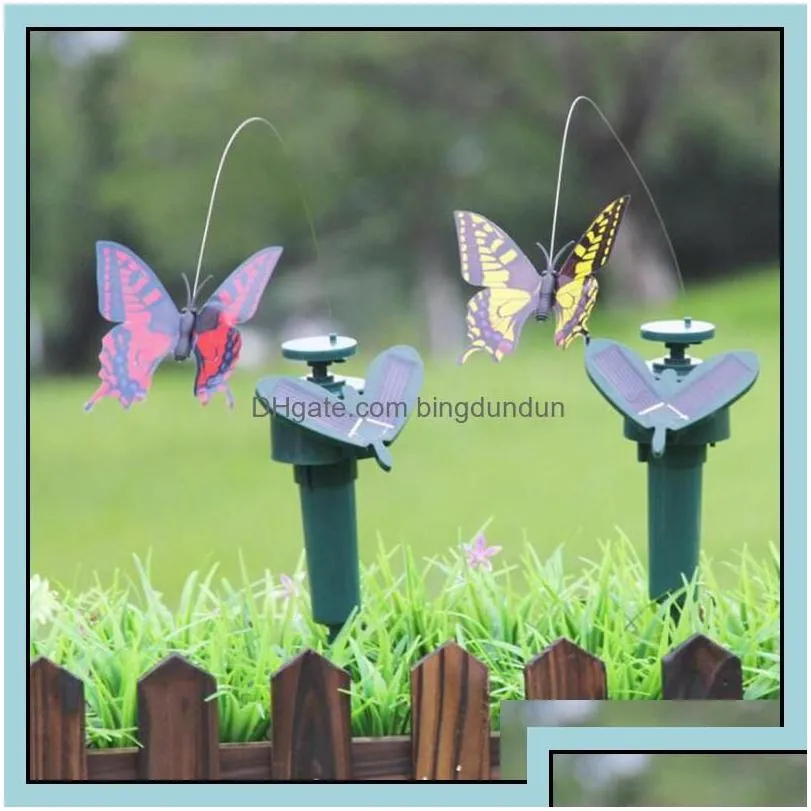 garden decorations solar power dancing flying butterflies fluttering vibration fly hummingbird birds yard decoration funny toys ysy3