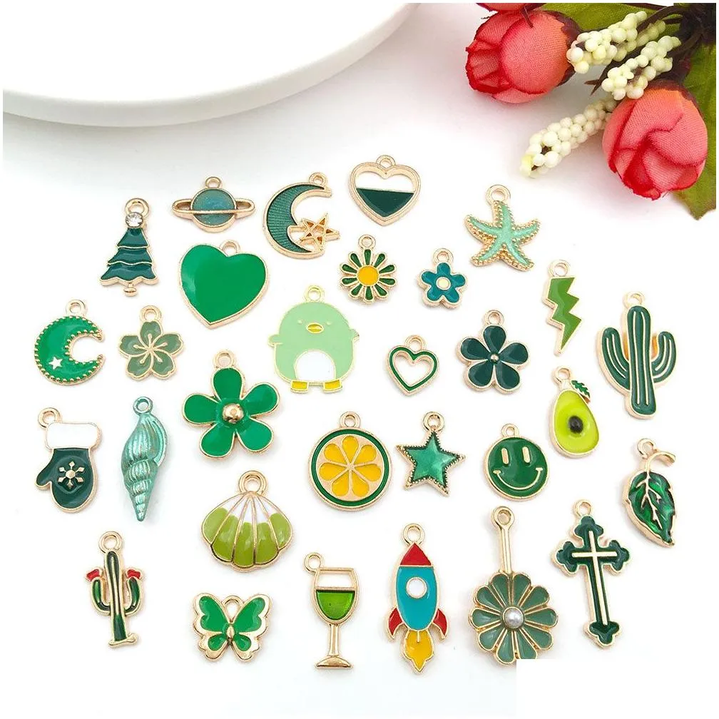 30pcs/pack 30pcs mixed cute enamel charms pendant diy bracelet neacklace for jewelry making