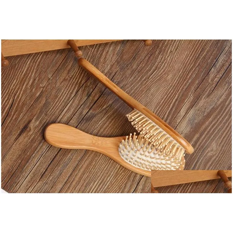 wholesale natural bamboo brush healthy care massage hair combs antistatic detangling airbag hairbrush hair styling tool satin hair band