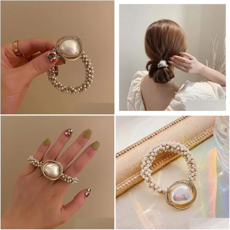 heavy industry pearl hair ring pearl headrope headwear small fashion tie horse tail hair rope light luxury hair accessories