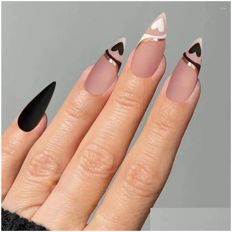 false nails 1 set fake nail matte finish removable harmless abs luxury artificial press on with glue kit supplies