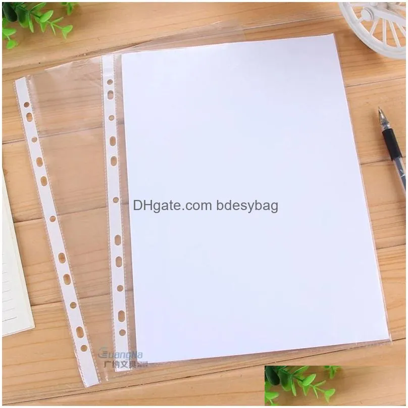 100pcs plastic punched file folders for a4 documents sleeves untral thin leaf documents sheet protectors 11 holes