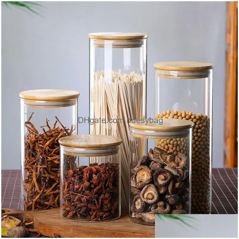 glass storage jar kitchen canisters food storage jars containers with airtight bamboo lid