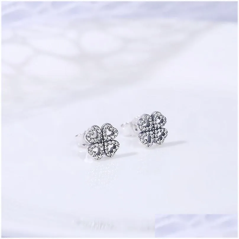 lucky clover stud earring original box for pandora 925 sterling silver cz diamond earrings women luxury wedding jewelry