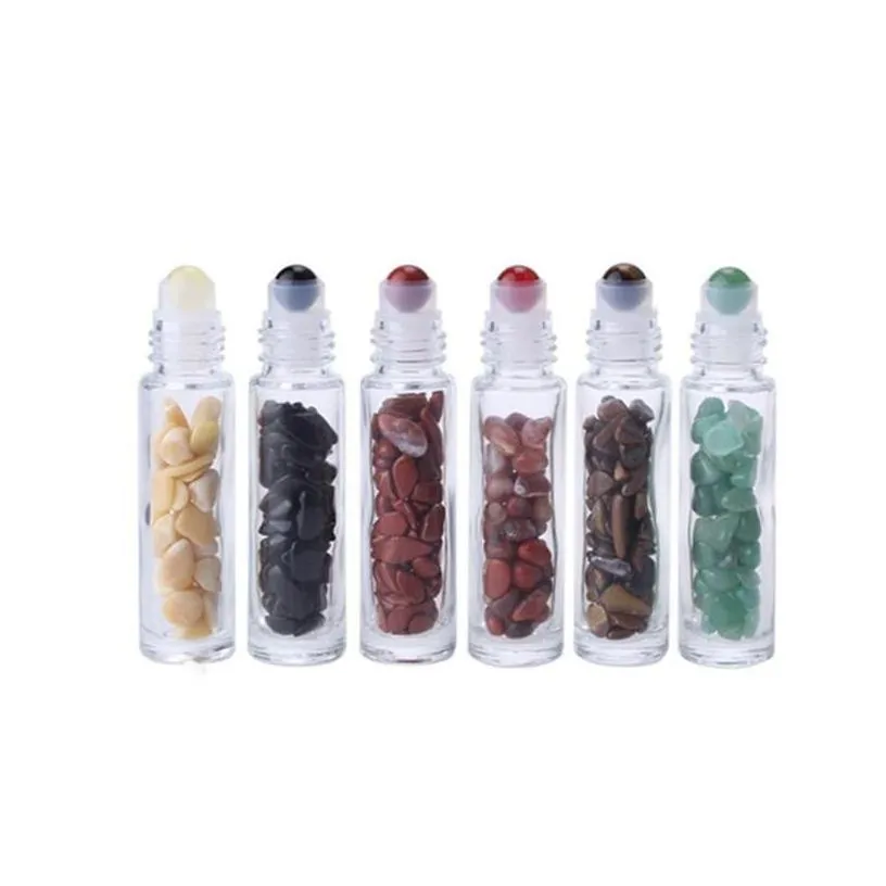wholesale Packing Bottles Natural Gemstone  Oil Roller Ball Clear Pers Oils Liquids Roll On Bottle With Crystal Chips Drop Delivery O