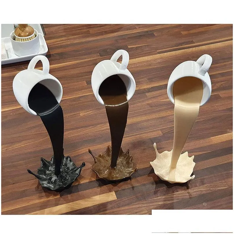 decorative objects figurines resin statues floating coffee cup art sculpture home kitchen decoration crafts spilling pouring liquid splash coffee mug