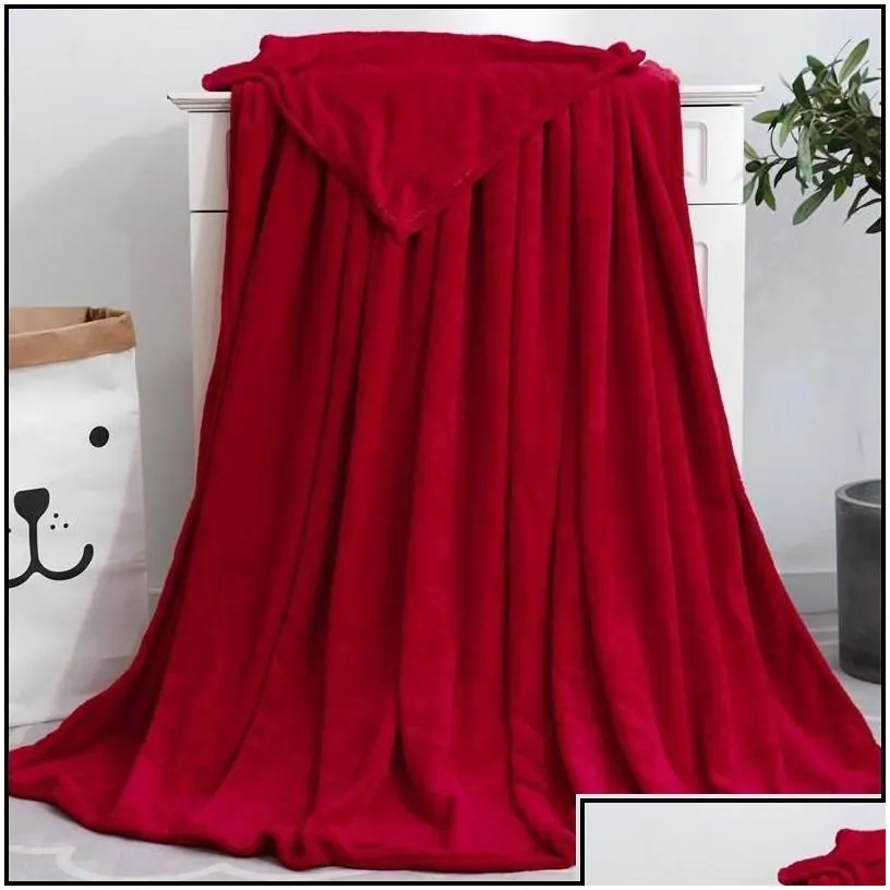 blankets coral fleece blanket solid color flannel winter warm soft bedroom throw portable light weight quilt drop delivery home gard