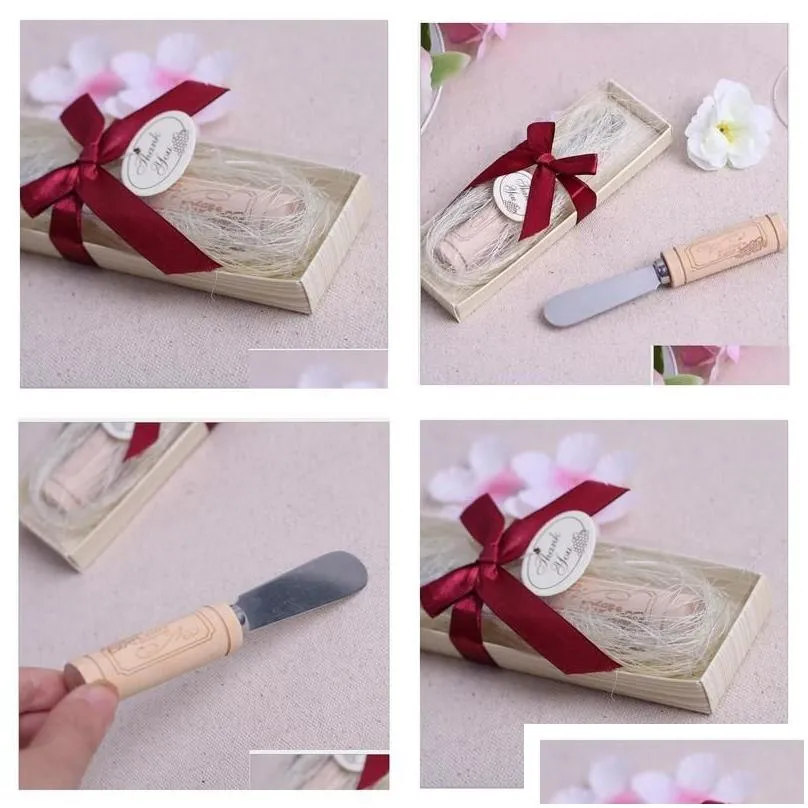 Party Favor Vintage Reserve Stainless Steel Wooden Wine Cork Handle Cheese Spreader Spreaders Wedding Favors Gift Gifts Drop Deliver